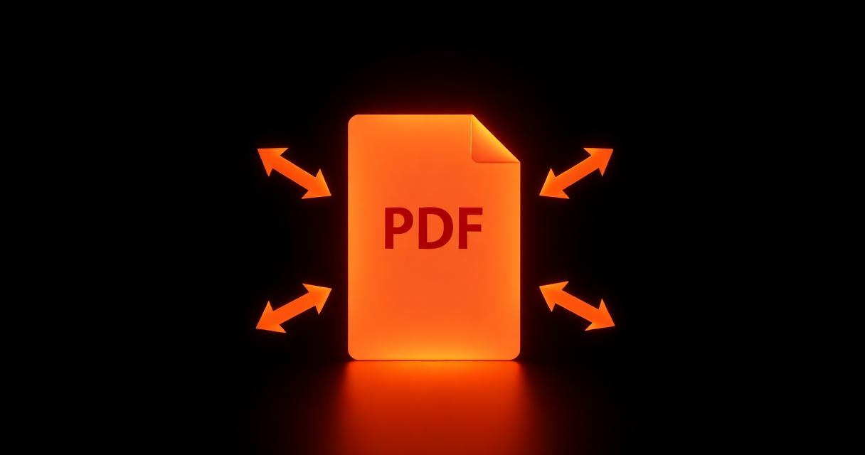 3D illustration of a PDF file being compressed to a smaller size