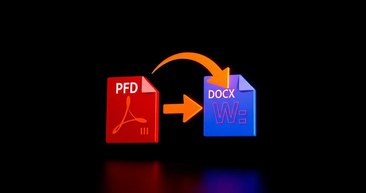 3D illustration of a PDF file converting into a DOCX Word document