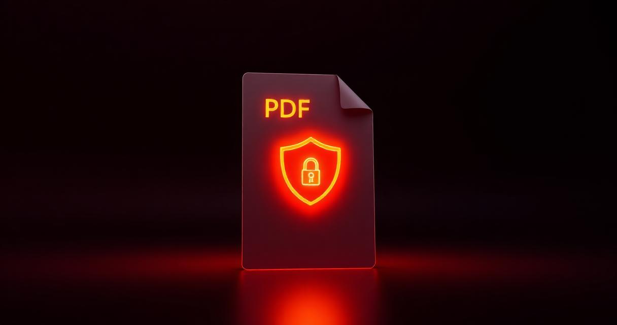 3D illustration of a PDF document secured with a padlock and shield