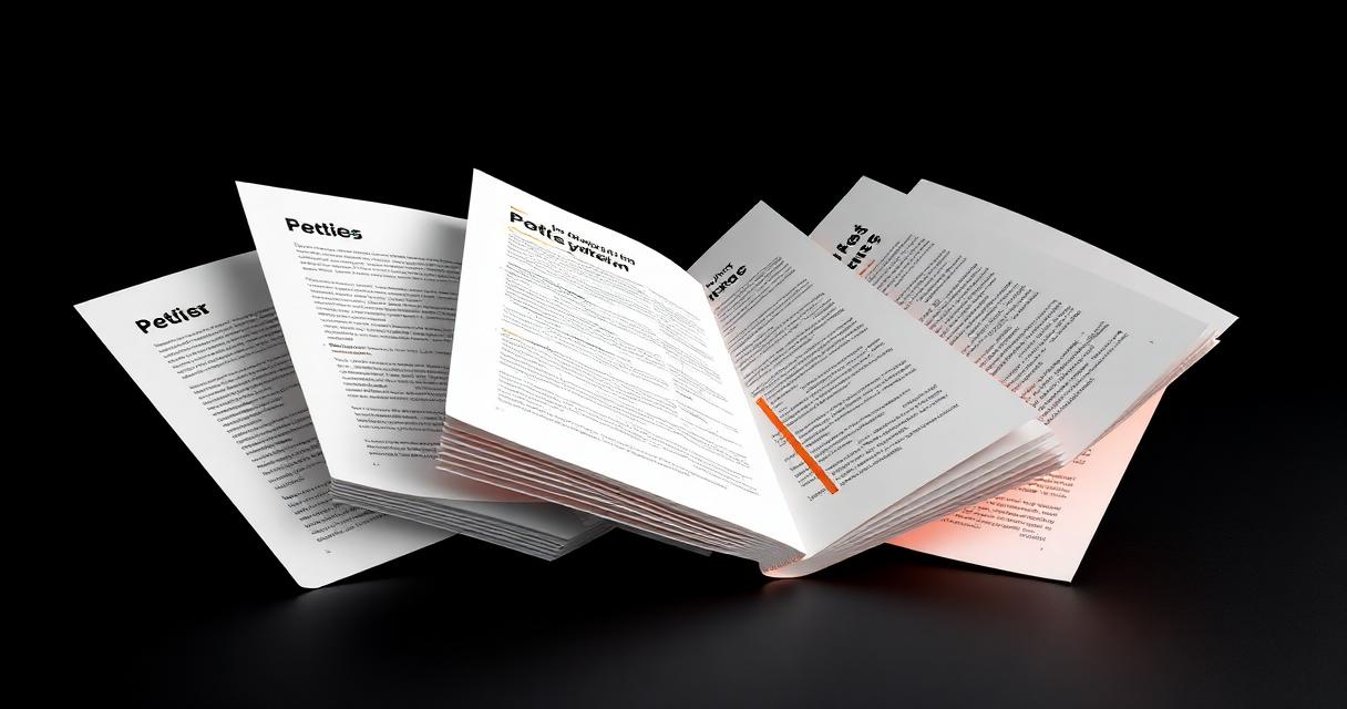 3D illustration of a PDF document split into multiple separate pages