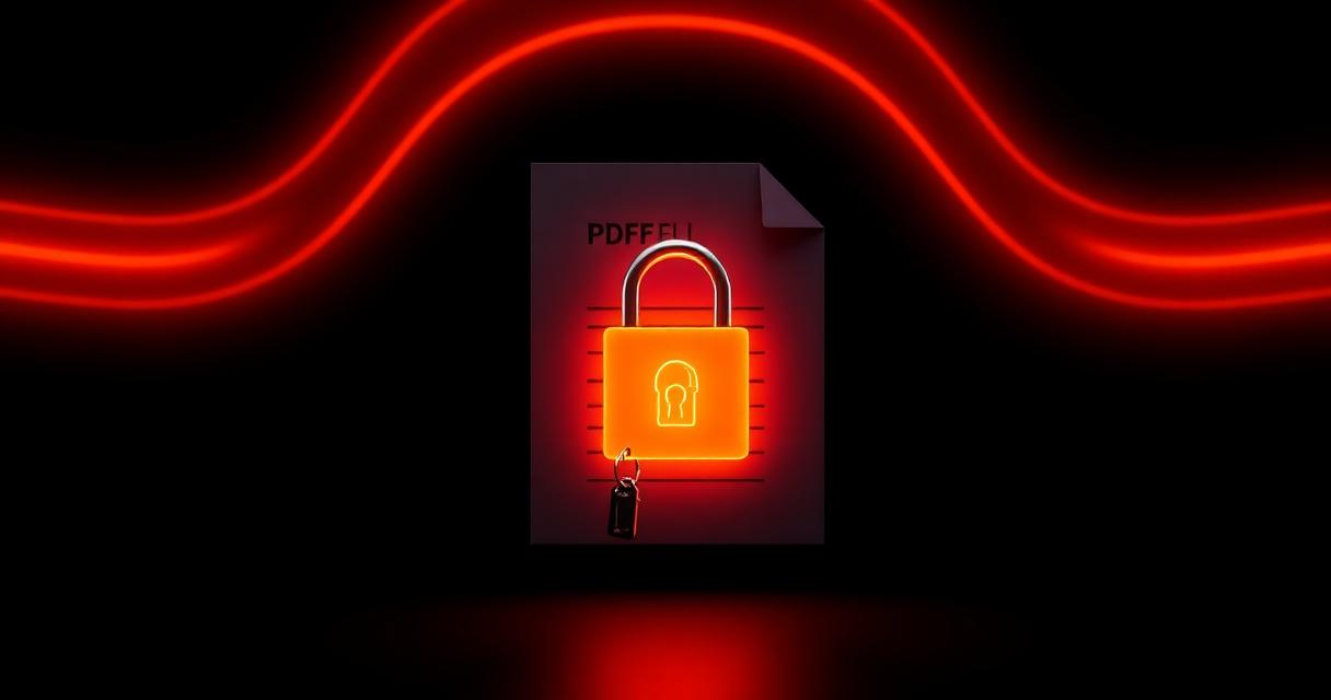 3D illustration of a PDF document with an unlocked padlock